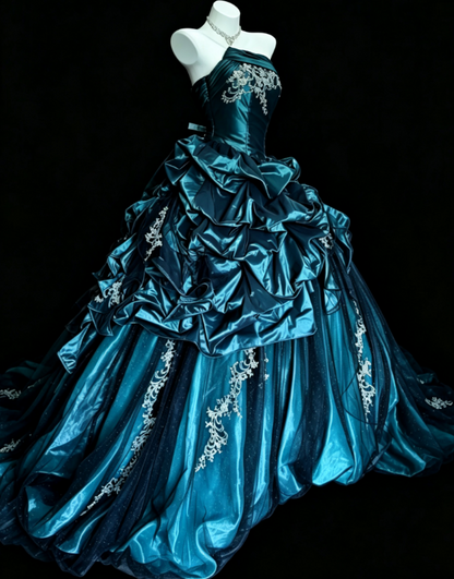 Gorgeous Blue Sweet 16 Dress Satin Ball Gown Quinceanera Dress Strapless Princess Dress ED09002