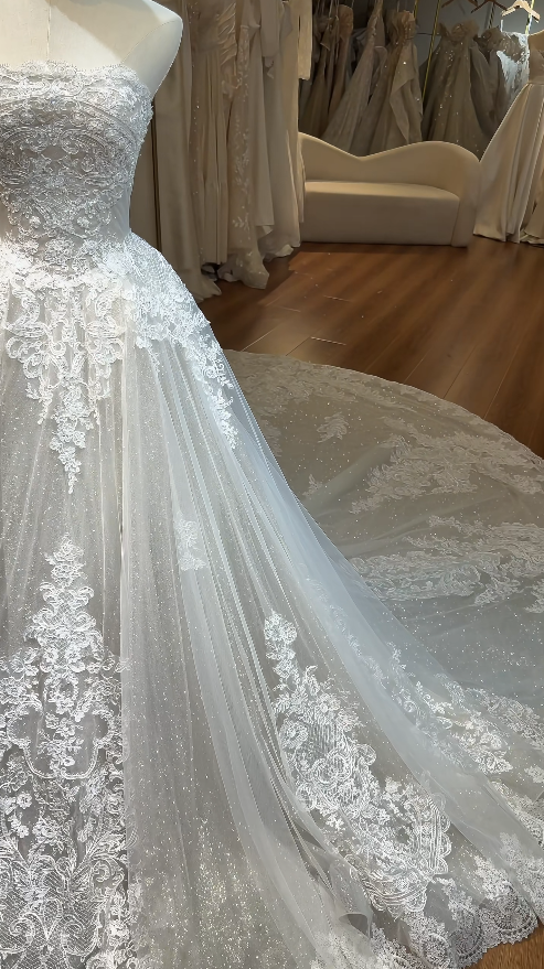 Robe de mariée modeste bustier trapèze en dentelle et tulle Robe de mariée blanche ED09009