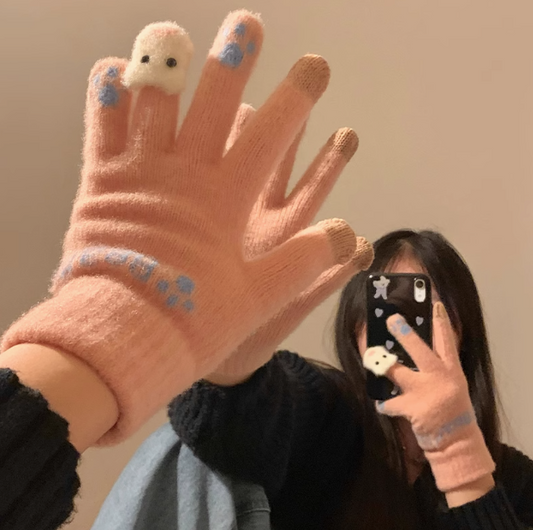 Cute plush knitted five-finger gloves ED0900