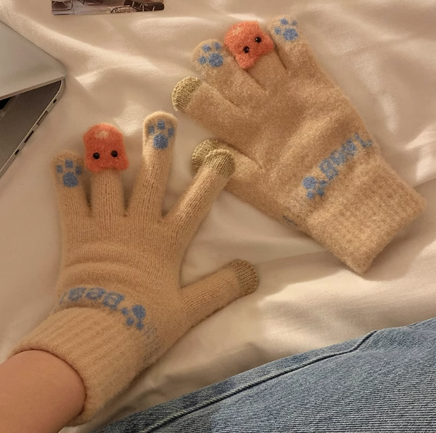 Cute plush knitted five-finger gloves ED0900