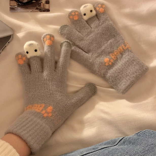 Cute plush knitted five-finger gloves ED0900