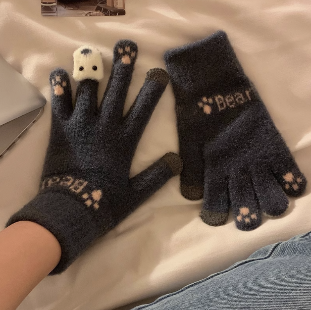 Cute plush knitted five-finger gloves ED0900