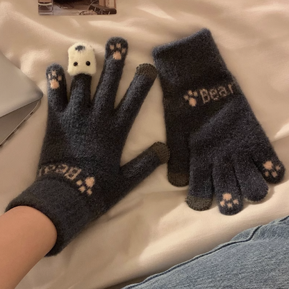 Cute plush knitted five-finger gloves ED0900