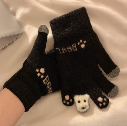 Cute plush knitted five-finger gloves ED0900
