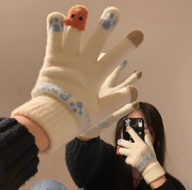 Cute plush knitted five-finger gloves ED0900