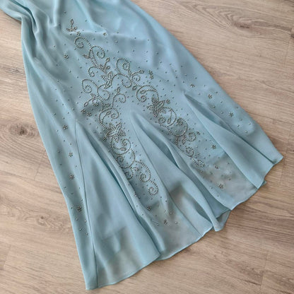 Vintage Blue Hoco Dress Chiffon Beaded Dress for Party Sheath Birthday Dress ED09011