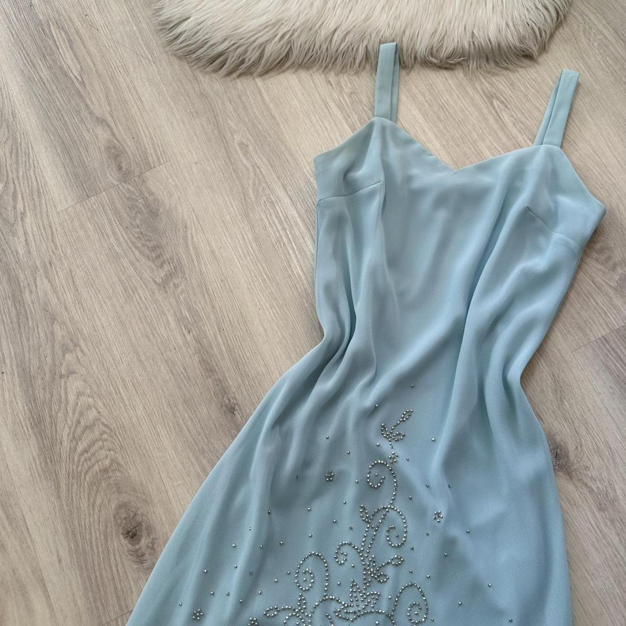 Vintage Blue Hoco Dress Chiffon Beaded Dress for Party Sheath Birthday Dress ED09011