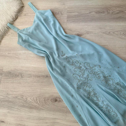 Vintage Blue Hoco Dress Chiffon Beaded Dress for Party Sheath Birthday Dress ED09011