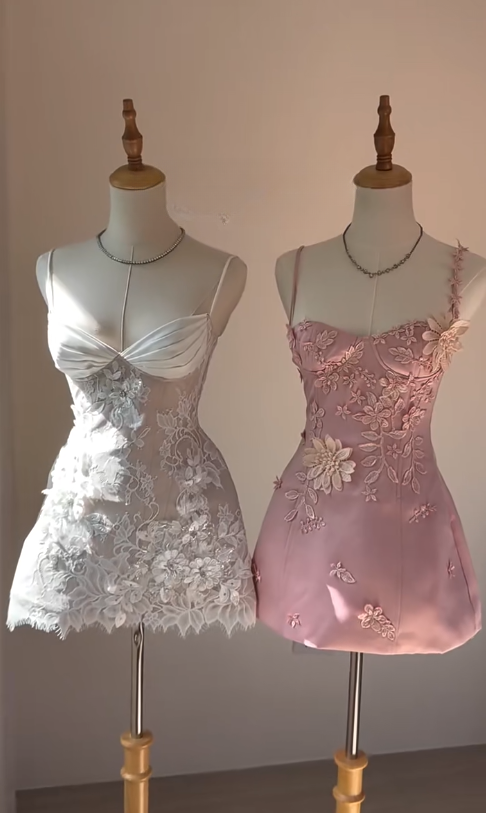 Robe Hoco blanche tendance en tulle avec appliques pour fête, bretelles spaghetti, robe fourreau d'anniversaire ED09013