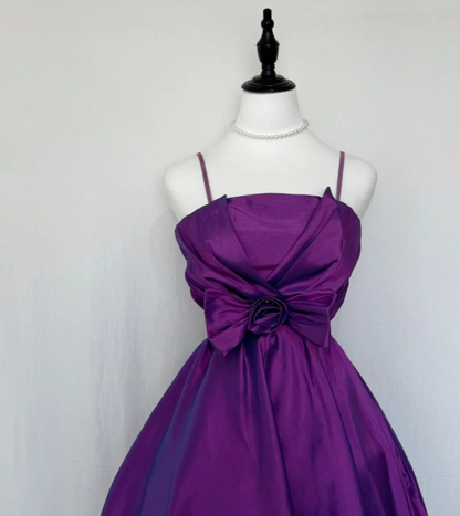 2026 Purple Hoco Dress Satin Dress for Party Spaghetti Straps A-Line Birthday Dress ED09014