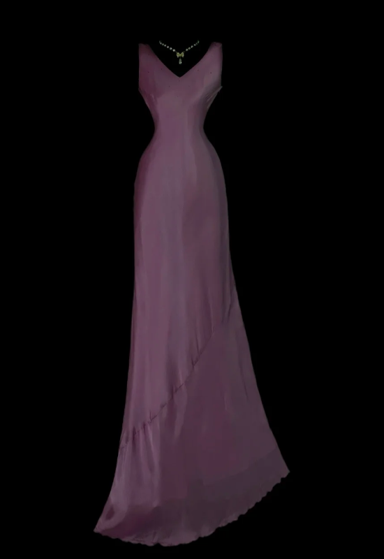 Elegant Grape Long Evening Dress V-neck Sheath Formal Dress Satin Dress for Party ED09025