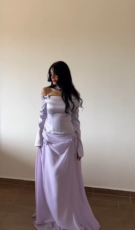Chic Light Purple Long Evening Dress Off-shoulder Sheath Formal Dress Satin Dress for Graduation ED09033