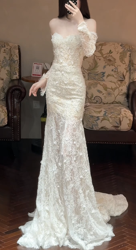 Timeless Sweetheart White Wedding Dress Mermaid Bridal Gown Lace Appliques Bridal Dress ED09044