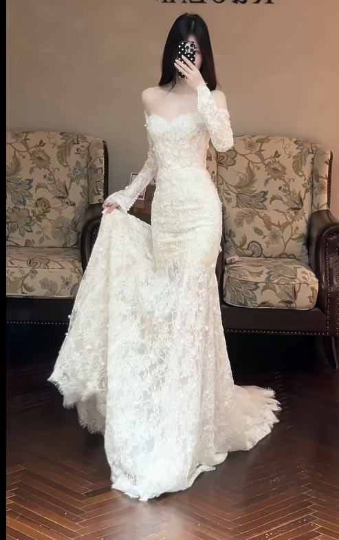 Timeless Sweetheart White Wedding Dress Mermaid Bridal Gown Lace Appliques Bridal Dress ED09044