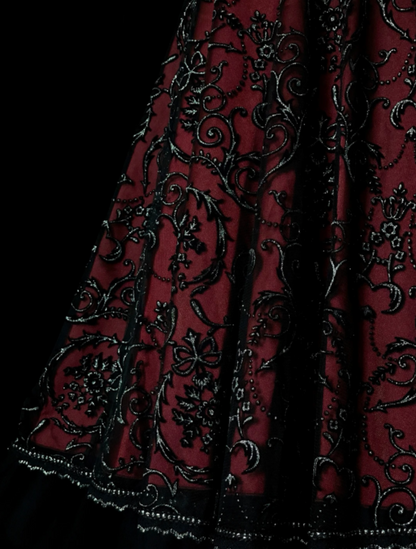 Vintage Burgundy Hoco Dress Strapless A-Line Birthday Dress Tulle Party Dress ED09046