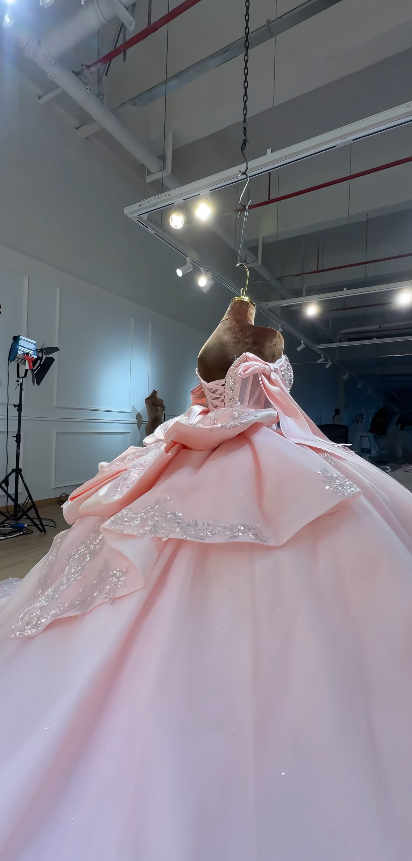 Gorgeous Pink Quinceanera Dress Off-shoulder Ball Gown Tulle Sweet 16 Dress ED09057