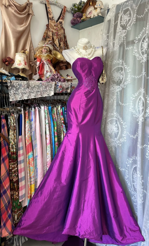 Vintage Purple Prom Dress Sweetheart Sheeath Satin Long Evening Dress ED09062