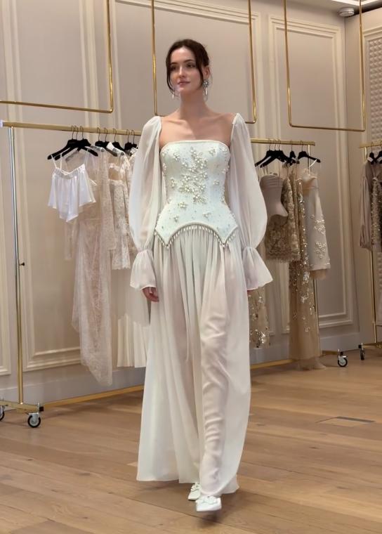 Fashion White Prom Dress Strapless Sheath Chiffon Long Evening Dress ED09064