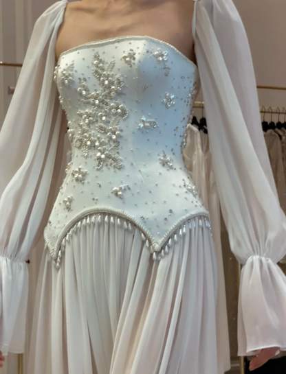 Fashion White Prom Dress Strapless Sheath Chiffon Long Evening Dress ED09064