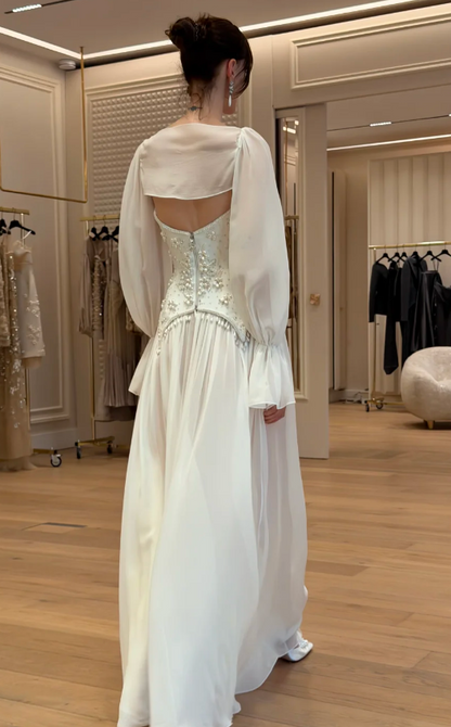 Fashion White Prom Dress Strapless Sheath Chiffon Long Evening Dress ED09064