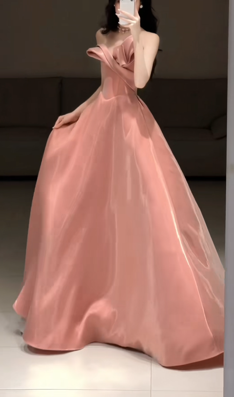 Fashion Pink Prom Dress Sweetheart A-Line Satin Long Evening Dress ED09065