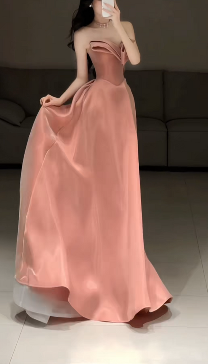 Fashion Pink Prom Dress Sweetheart A-Line Satin Long Evening Dress ED09065
