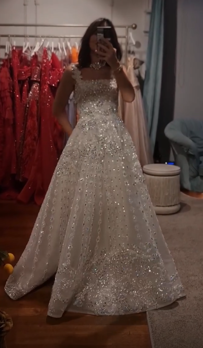 Fashion White Prom Dress Straps A-Line Chiffon Beaded Long Evening Dress  ED09067