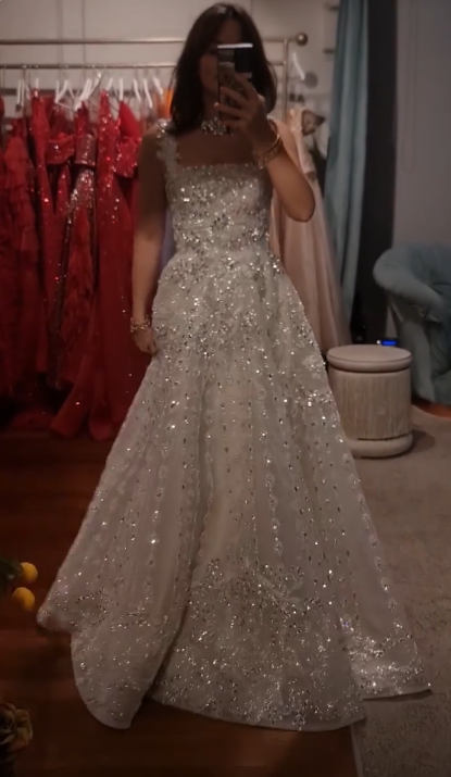 Fashion White Prom Dress Straps A-Line Chiffon Beaded Long Evening Dress  ED09067