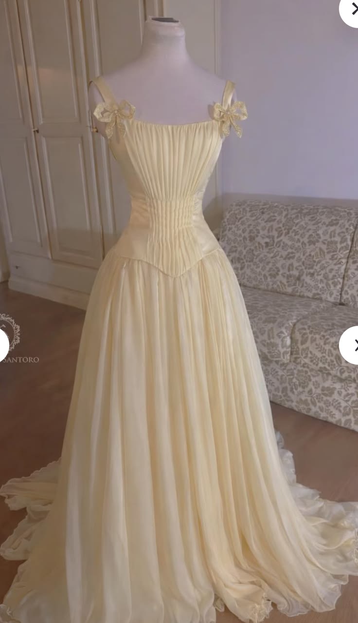 Modisches gelbes Ballkleid Träger A-Linie Chiffon langes Abendkleid ED09068