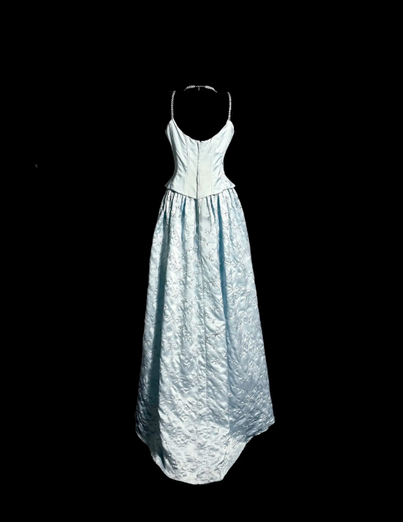 Fashion Blue Prom Dress Straps A-Line Satin Long Evening Dress ED09069