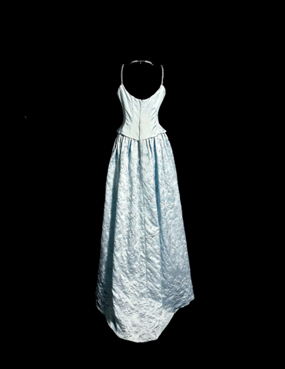 Fashion Blue Prom Dress Straps A-Line Satin Long Evening Dress ED09069