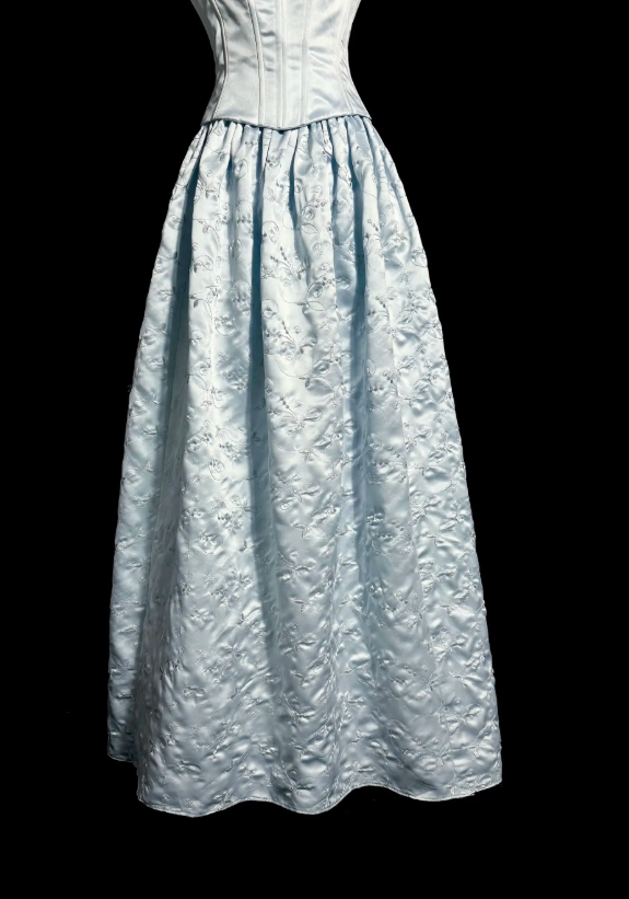 Fashion Blue Prom Dress Straps A-Line Satin Long Evening Dress ED09069
