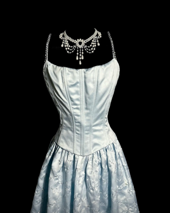 Fashion Blue Prom Dress Straps A-Line Satin Long Evening Dress ED09069