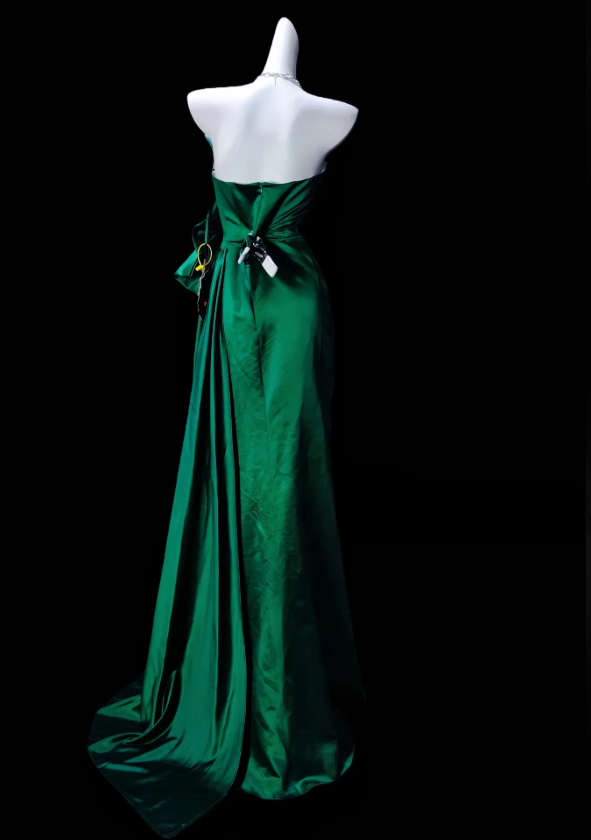 Chic Dark Green Prom Dress Sweetheart Sheath Satin Long Evening Dress  ED09070