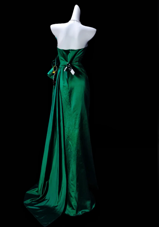 Chic Dark Green Prom Dress Sweetheart Sheath Satin Long Evening Dress  ED09070