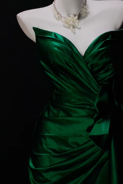Chic Dark Green Prom Dress Sweetheart Sheath Satin Long Evening Dress  ED09070