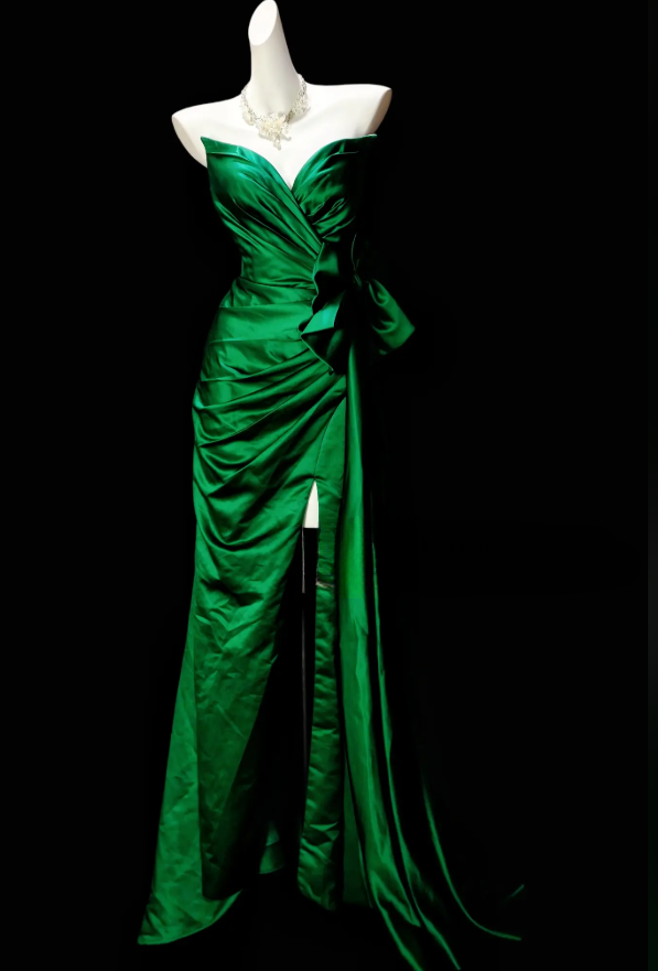 Chic Dark Green Prom Dress Sweetheart Sheath Satin Long Evening Dress  ED09070