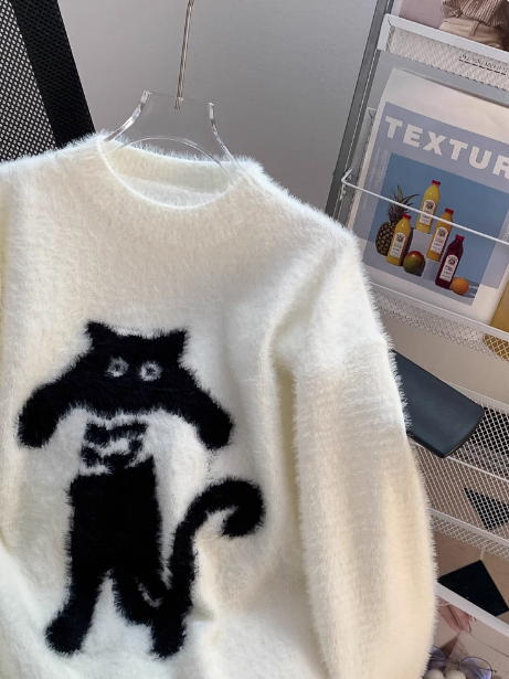 Pullover im adretten Katzenmuster im japanischen Stil ED0907