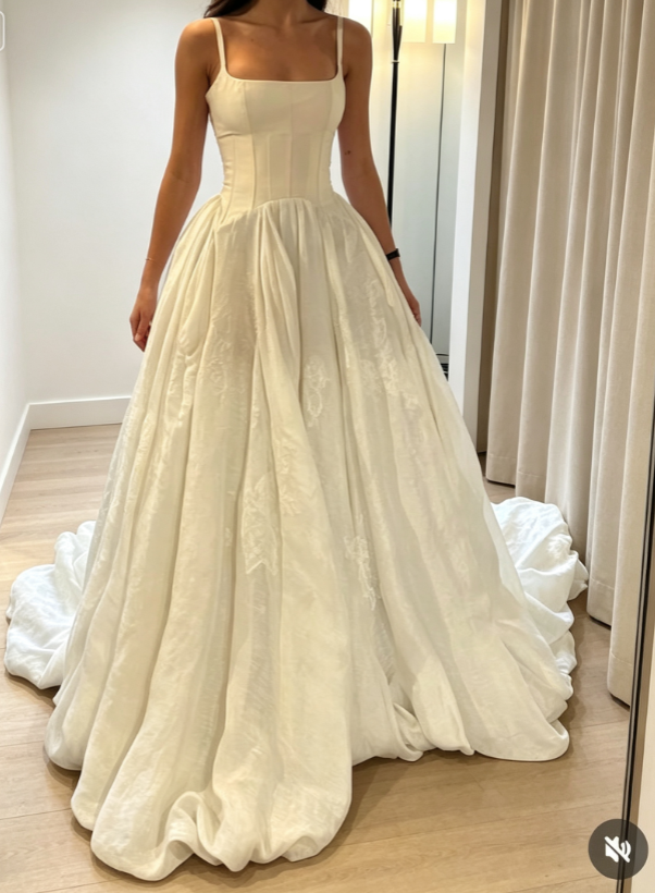 Modest A-Line White Wedding Dress Satin Bridal Dress Sleeveless Bridal Gown ED09081