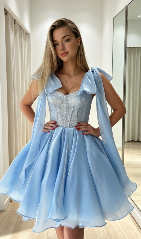 Modisches blaues Hoco-Kleid mit Trägern, A-Linien-Geburtstagskleid, Tüllkleid für Partykleid ED09086