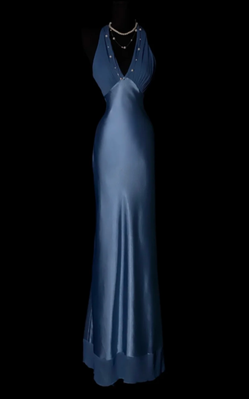 Élégante robe de bal bleue Fourreau en satin col en V Robe de soirée longue ED09092