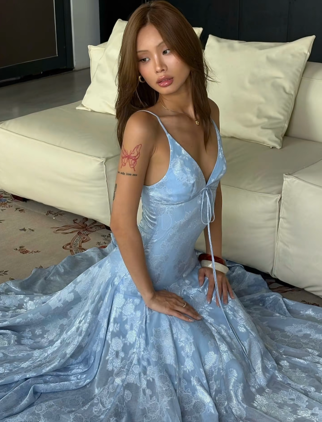 Fashion Blue Prom Dress Halter A-Line Chiffon Long Evening Dress ED09094