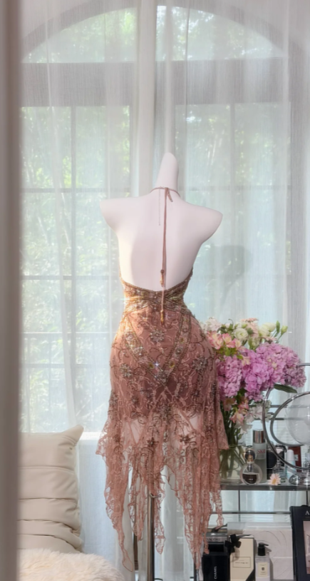 Fashion Lace Short Prom Dress Halter Sheath Hoco Dress ED09099