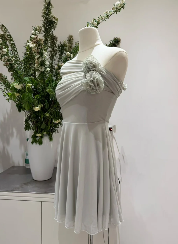 Fashion Gray Hoco Dress One-shoulder A-Line Birthday Dress Chiffon Graduation Party Dress ED09105