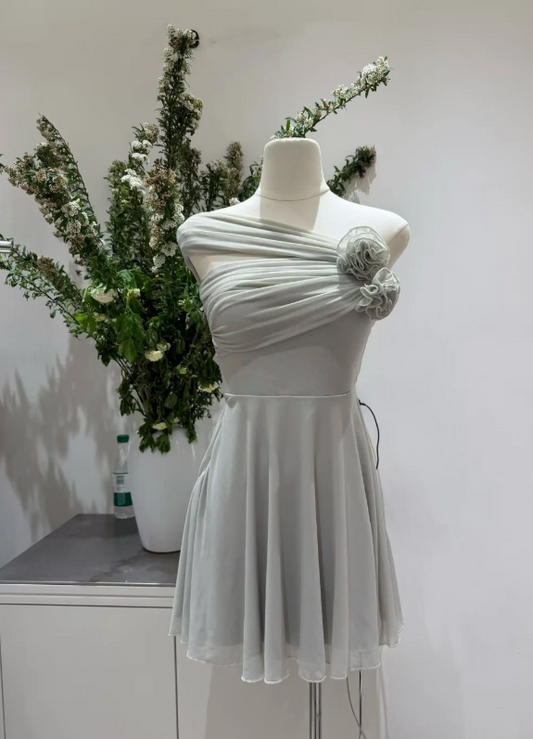 Fashion Gray Hoco Dress One-shoulder A-Line Birthday Dress Chiffon Graduation Party Dress ED09105