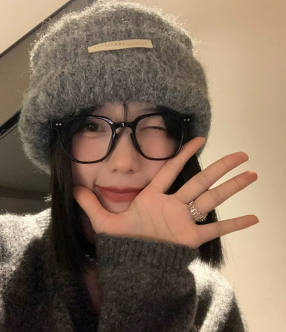 All-match warm wool knitted pile hat ED0911