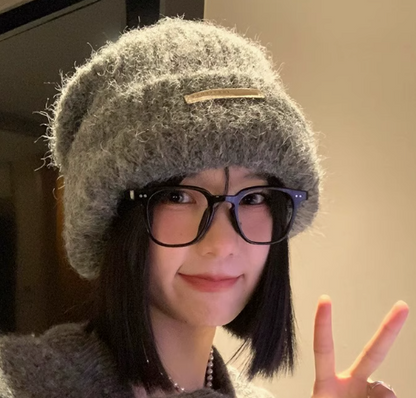 All-match warm wool knitted pile hat ED0911