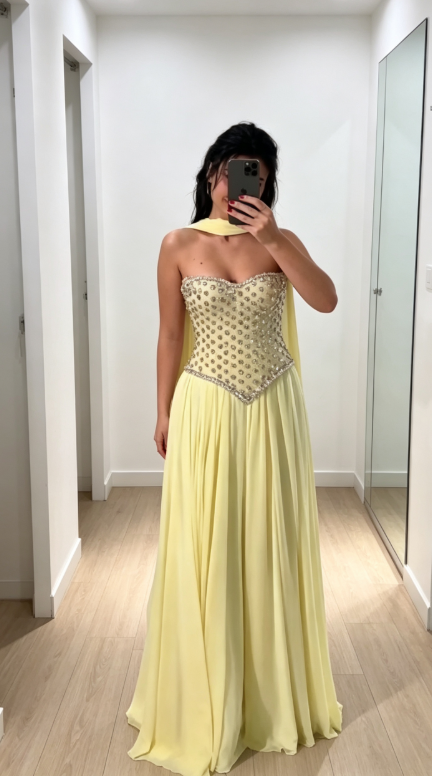 Robe de bal élégante jaune, fourreau perlé, longue robe de soirée, robe bustier en mousseline pour soirée ED09126