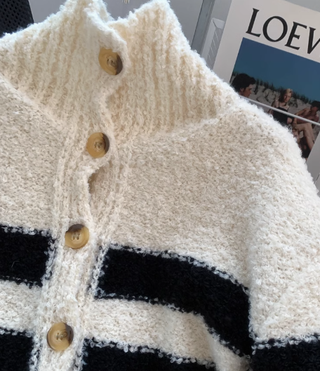 Koreanischer gestreifter Rollkragenpullover Strickjacke ED0912