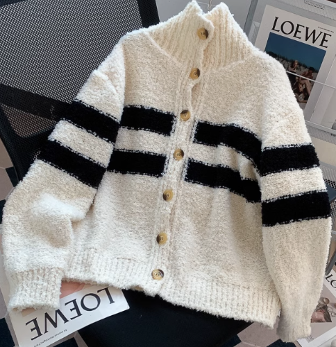Koreanischer gestreifter Rollkragenpullover Strickjacke ED0912